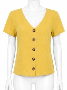 URBAN Romantics Mustard Yellow Short-Sleeve Button-Front Top size small